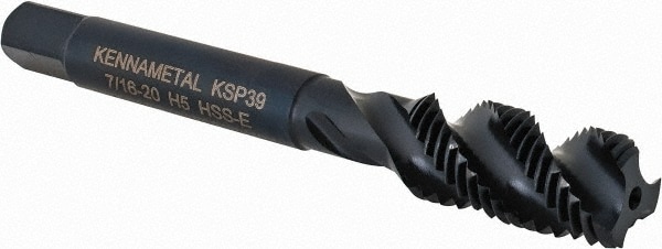 Kennametal 5443850 Spiral Flute Tap: 7/16-20, 3 Flute, Bottoming, Vanadium High Speed Steel, Oxide Finish Image