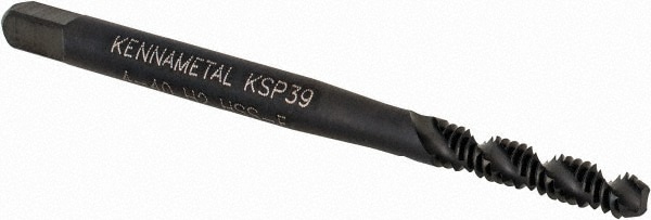 Spiral Flute Tap: #4-40, 2 Flutes, Bottoming, 2B/3B Class of Fit, Vanadium High Speed Steel, Oxide Coated