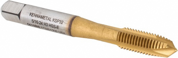 Kennametal 5416890 Spiral Point Tap: 5/16-24, 3 Flutes, Plug, 3B, Vanadium High Speed Steel, TiCN/TiN Finish Image