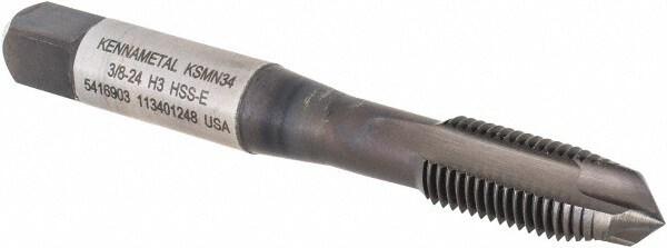 Kennametal 5416903 Spiral Point Tap: 3/8-24, 3 Flutes, Plug, 3B, Vanadium High Speed Steel, TiN/CrC/C Finish Image