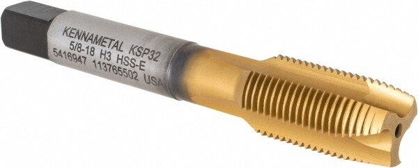 Kennametal 5416947 Spiral Point Tap: 5/8-18, 3 Flutes, Plug, 3B, Vanadium High Speed Steel, TiCN/TiN Finish Image