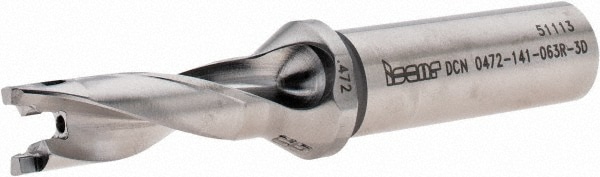Replaceable-Tip Drill: 0.472 to 0.488" Dia, 1.41" Max Depth, 5/8" Straight-Cylindrical Shank
