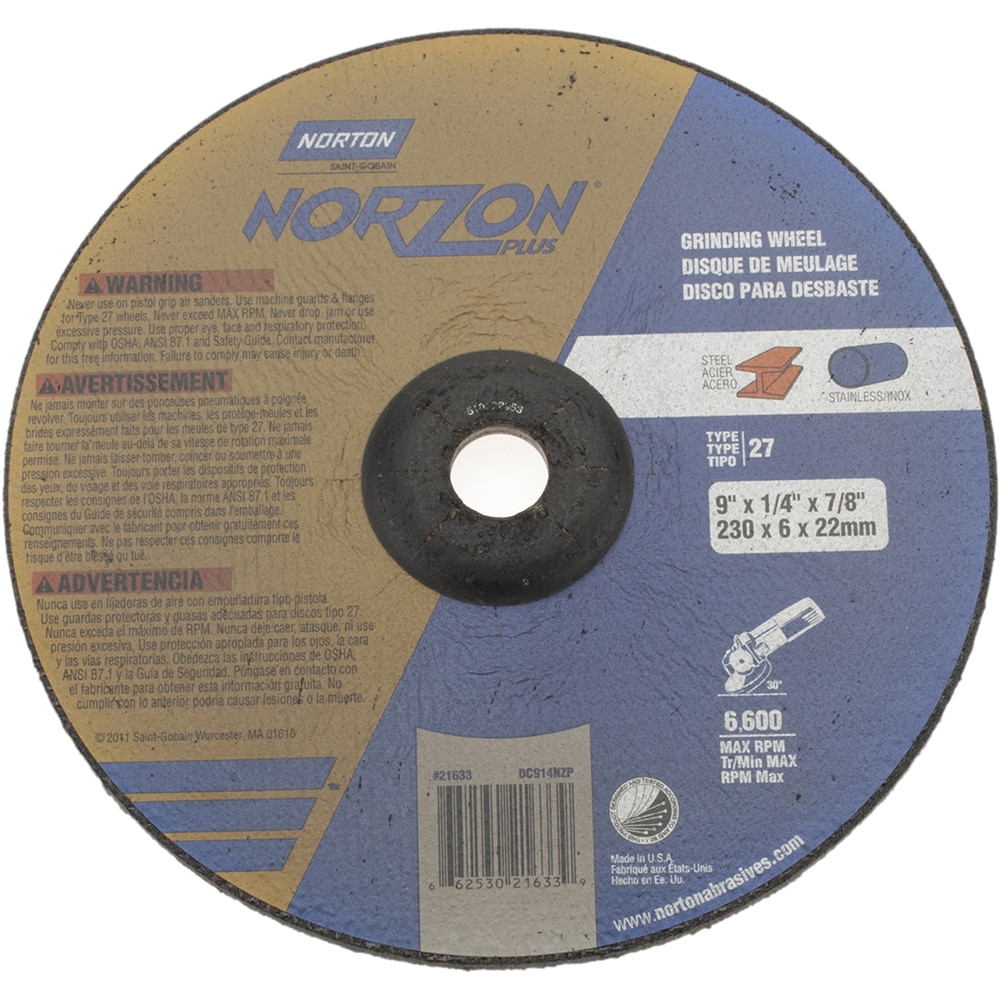 Norton 66253021633 Depressed Center Wheel: Type 27, 9" Dia, Ceramic Image