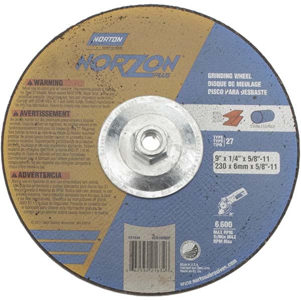 Norton 66253021634 Depressed Center Wheel: Type 27, 9" Dia, Ceramic Image