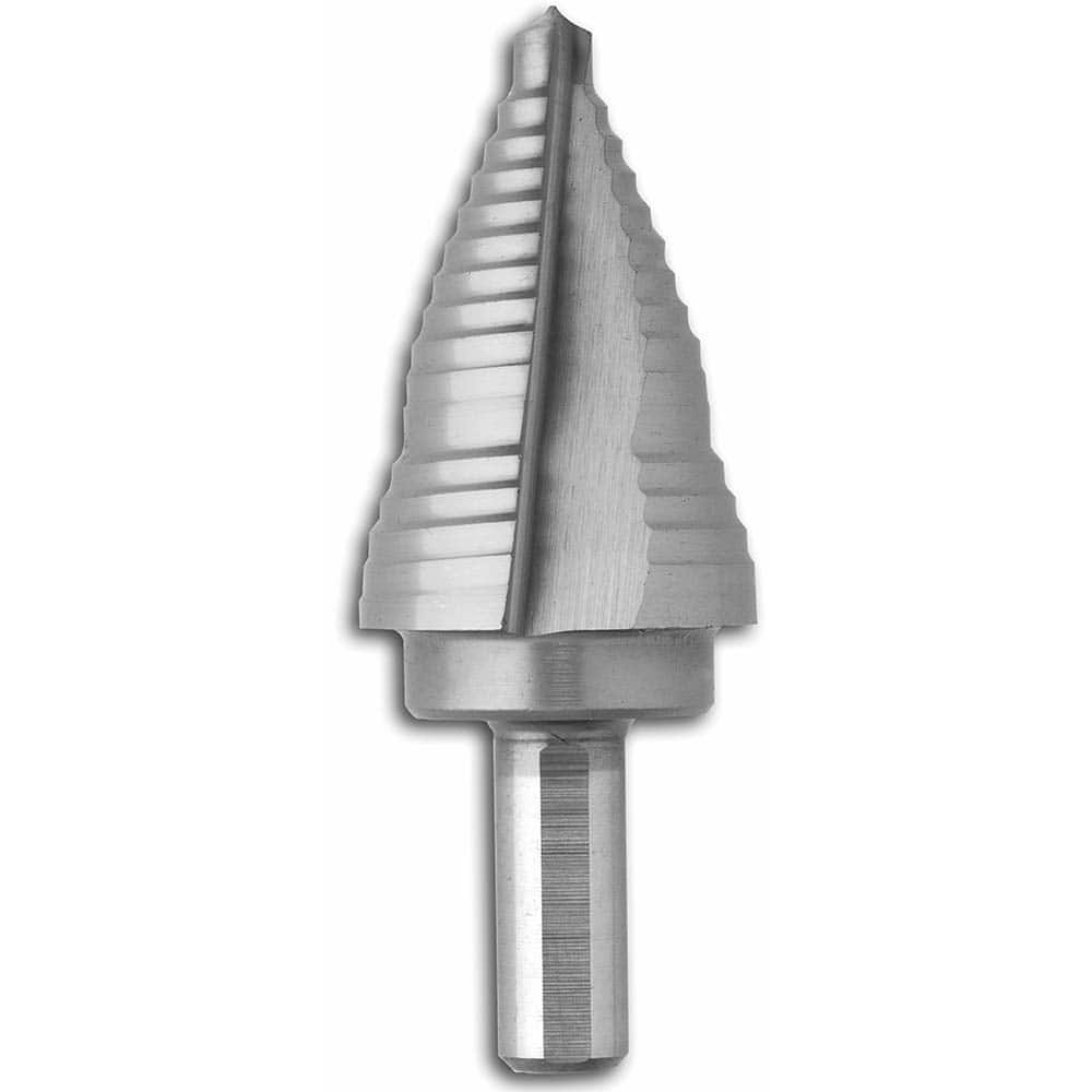 Bosch SDH4 Step Drill Bits: 1/4" to 1-1/8" Hole Dia, 3/8" Shank Dia, High Speed Steel, 3 Hole Sizes 