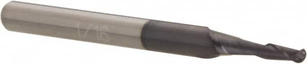 Accupro 12177029 Ball End Mill: 0.0625" Dia, 0.1875" LOC, 2 Flute, Solid Carbide 