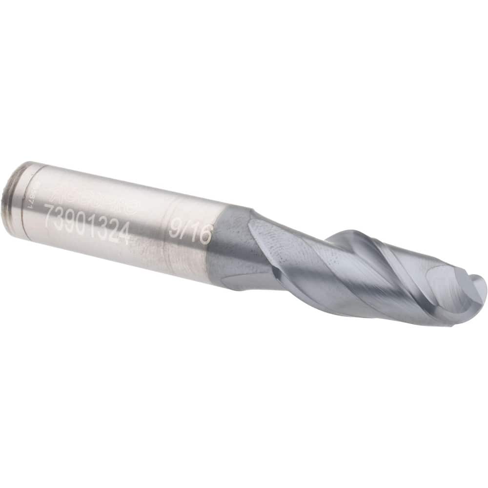 Accupro 12177053 Ball End Mill: 0.5625" Dia, 1.25" LOC, 2 Flute, Solid Carbide 
