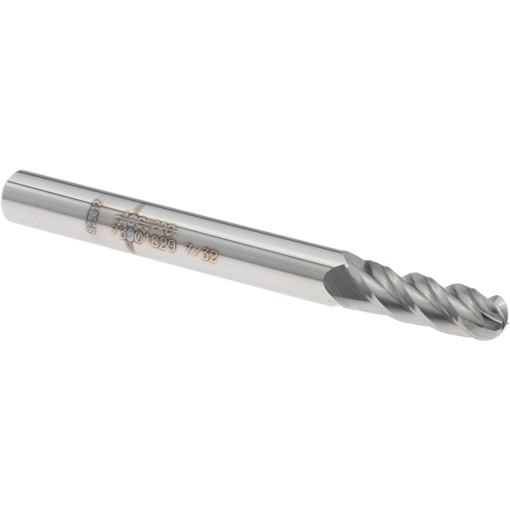 Ball End Mill: 7/32" Dia, 5/8" LOC, 4 Flute, Solid Carbide