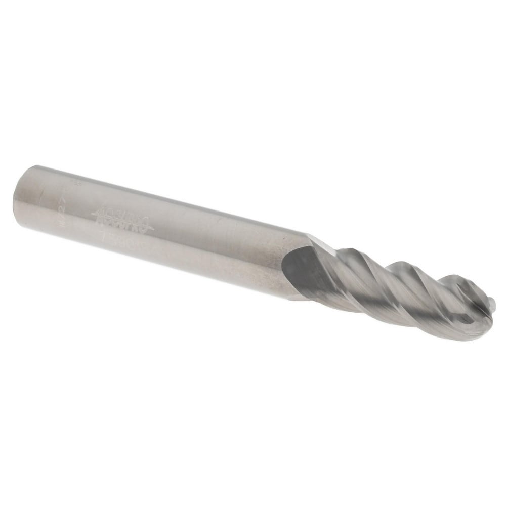 Ball End Mill: 0.2813" Dia, 0.75" LOC, 4 Flute, Solid Carbide