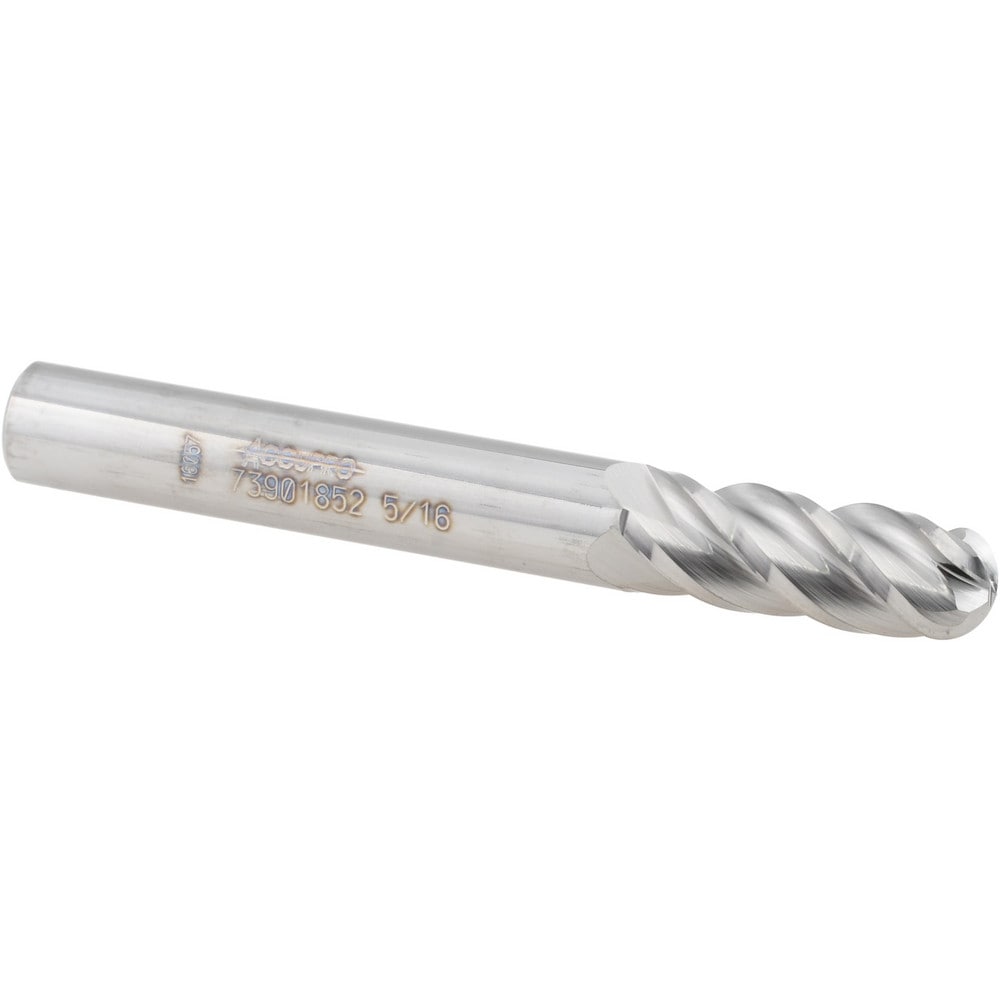 Ball End Mill: 5/16" Dia, 13/16" LOC, 4 Flute, Solid Carbide