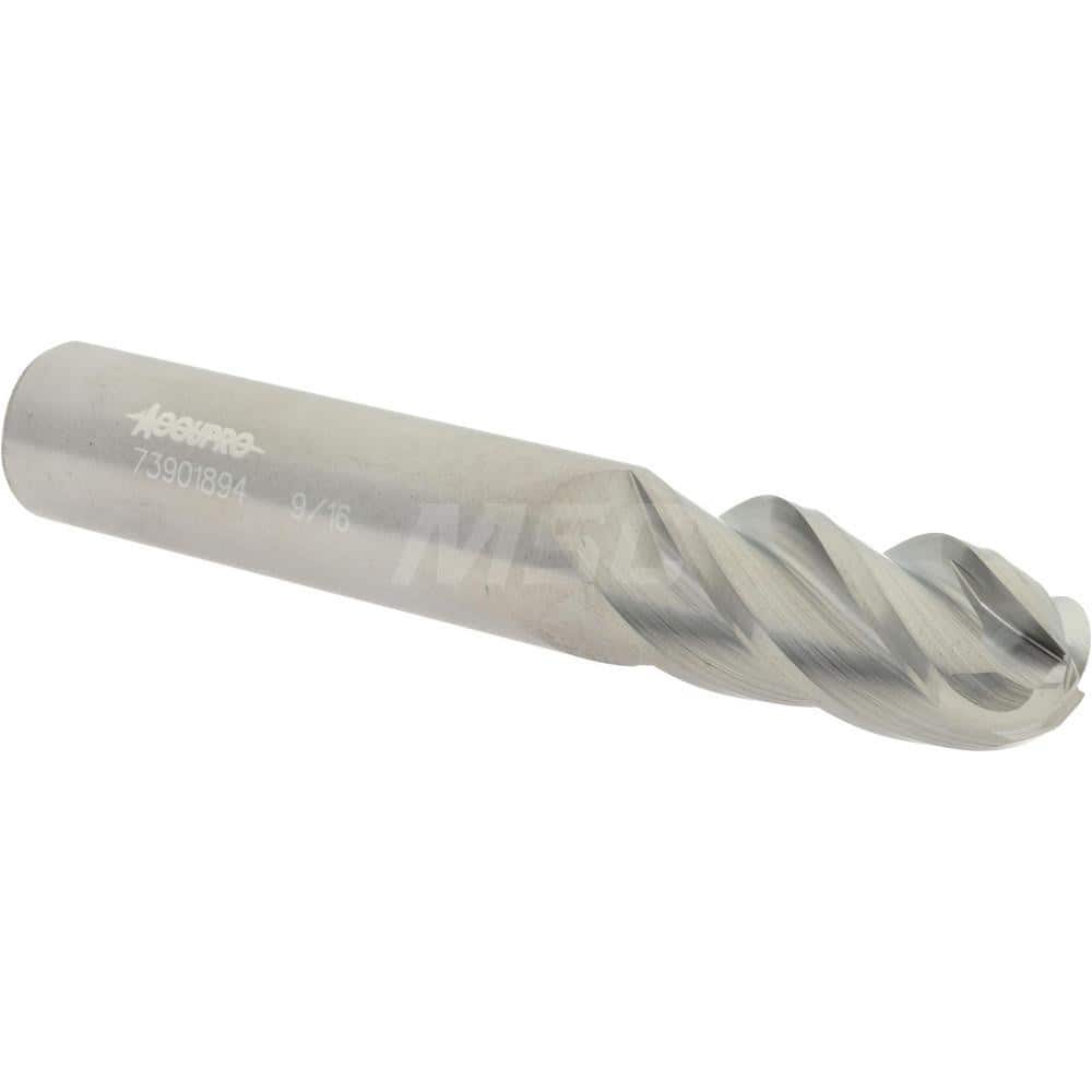Accupro 12177128 Ball End Mill: 0.5625" Dia, 1.25" LOC, 4 Flute, Solid Carbide 
