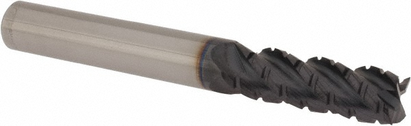 12184988 Roughing & Finishing End Mill: 3/8" Dia, 4 Flutes, Square End, Chipbreaker, Solid Carbide  