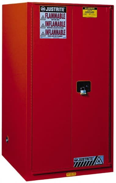 Justrite. 896011 Standard Cabinet: Manual Closing, 5 Shelves, Red 