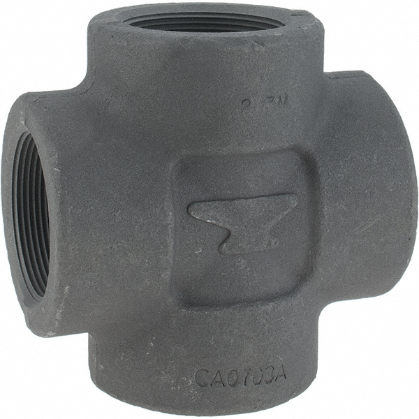 Black Pipe Fittings: Fitting Type: Cross; Fitting Size: 2"; End Connections: Threaded; Material: Forged Carbon Steel - Forged Carbon Steel, ASME B1.20.1, ASME B16.11, ASTM A105, ASTM A182 & ASTM A350, Class 3000