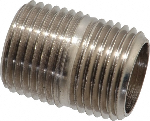 Brass Pipe Nipple: Threaded on Both Ends, 1-5/16" OAL, NPT, Nickel-Plated