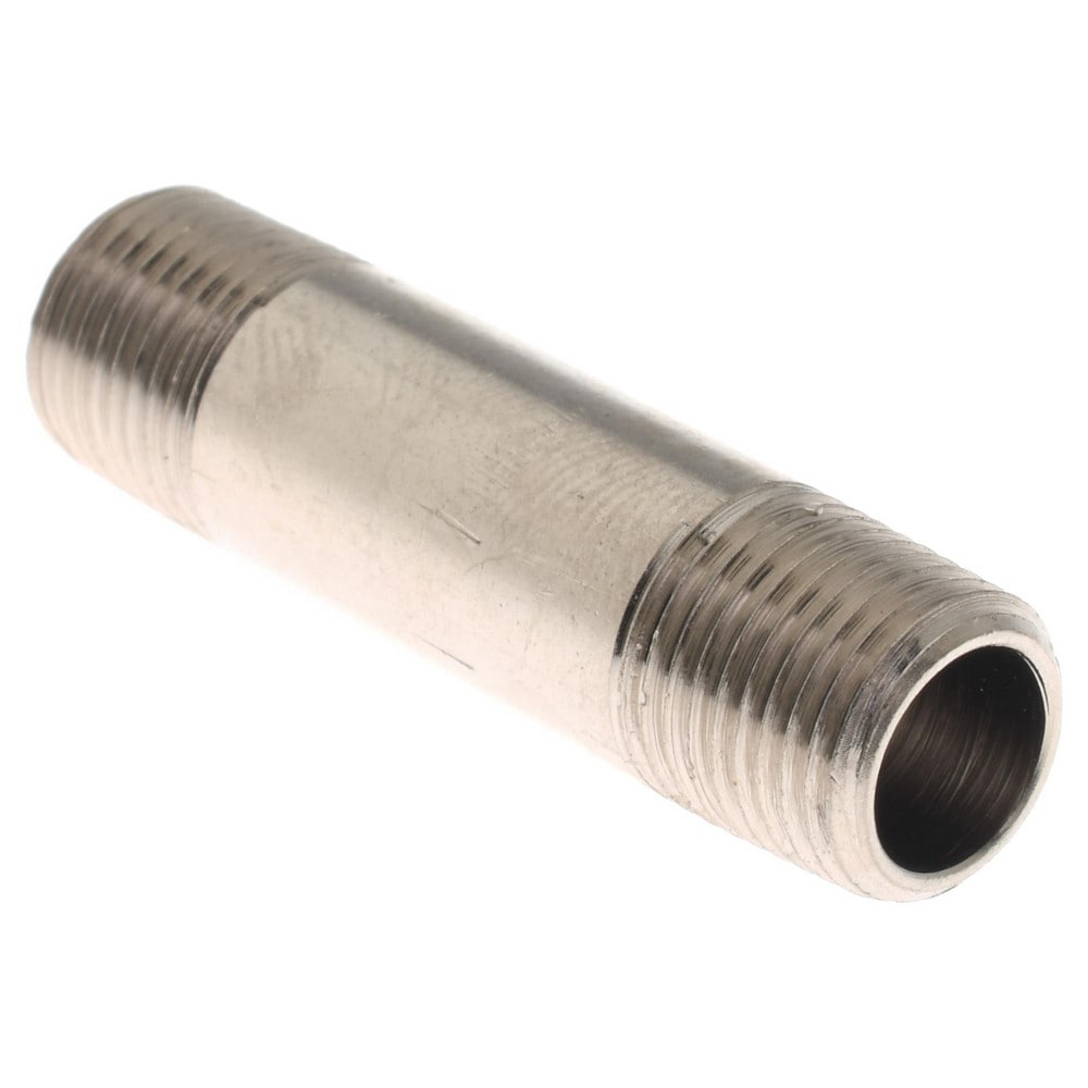 Brass Pipe Nipple: Threaded on Both Ends, 1-1/2" OAL, NPT, Nickel-Plated