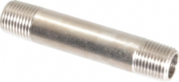Brass Pipe Nipple: Threaded on Both Ends, 2" OAL, NPT, Nickel-Plated