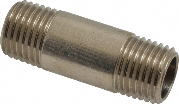 Brass Pipe Nipple: Threaded on Both Ends, 1-1/2" OAL, NPT, Nickel-Plated