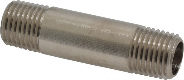 Brass Pipe Nipple: Threaded on Both Ends, 2" OAL, NPT, Nickel-Plated