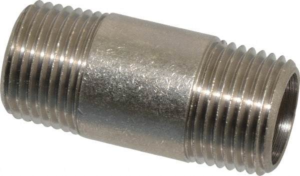 Brass Pipe Nipple: Threaded on Both Ends, 1-1/2" OAL, NPT, Nickel-Plated