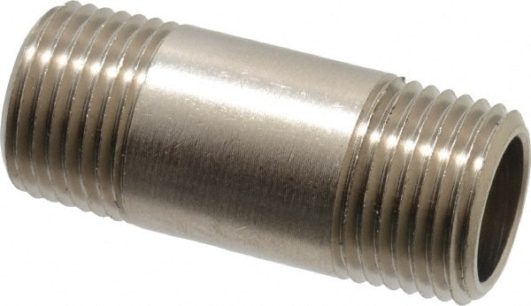 Brass Pipe Nipple: Threaded on Both Ends, 2 OAL, NPT, Nickel-Plated