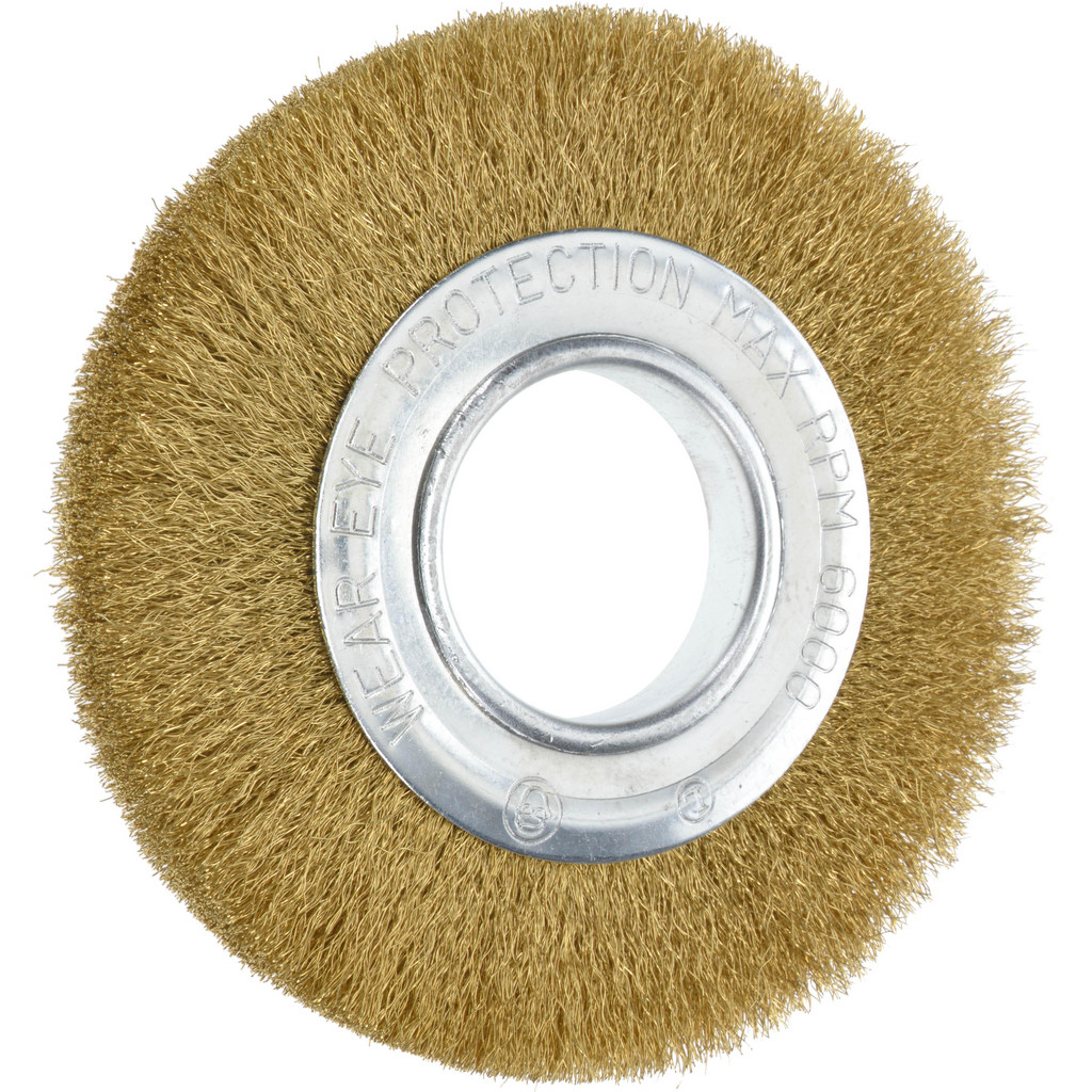 Value Collection Wheel Brush: 6" Wheel Dia, 7/8" Face Width, 0.0080" Wire Dia, Crimped - 2" Hole, Brass | Part #0315078320