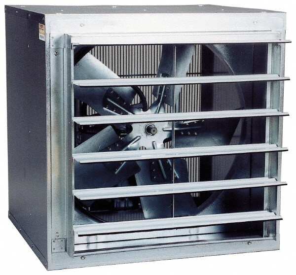 Exhaust Fans; Blade Size: 42; Drive Type: Belt; Blade Size: 42 in; Type of Enclosure: TEAO; CFM: 14725; Horse Power: 1 hp; 1 hp old; Horsepower: 1 hp; 1; 1 hp old; Voltage: 115/230; Phase: Single; RPM: 445; Number of Speeds: 1; Rough Opening Height: 46-1/