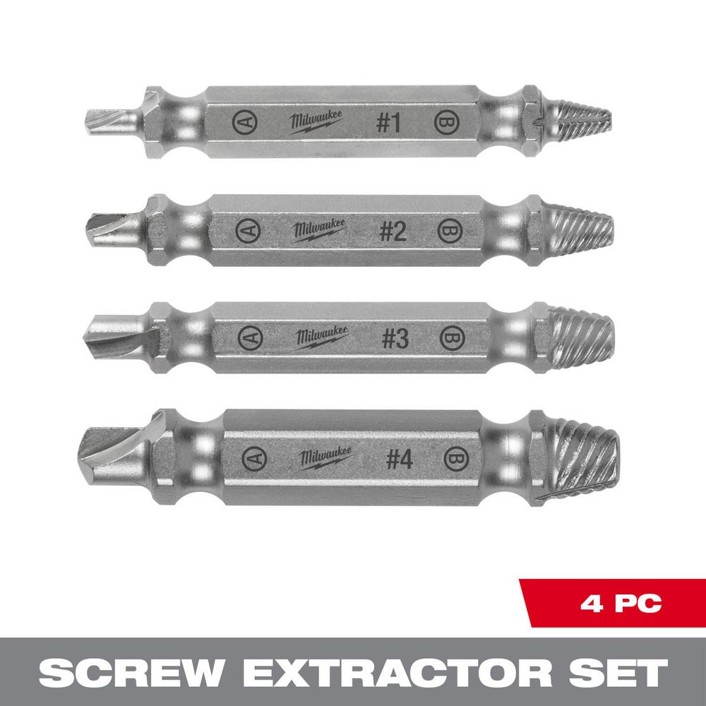Bolt Extractor Sets; Tool Type: Screw Extractor Set ; Compatible Screw Size: #4-#7, #8-#10, #11-#14, #16-#24 ; Screw Type: Bolt; Flat Head ; Drive Size: 0.25in ; Container Type: None ; Material: Alloy Steel