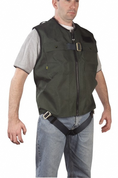 Fall Protection Harnesses: 350 Lb, Vest Style, Size Large, Polyester - Quick-Connect Leg Strap, Quick-Connect Chest Strap