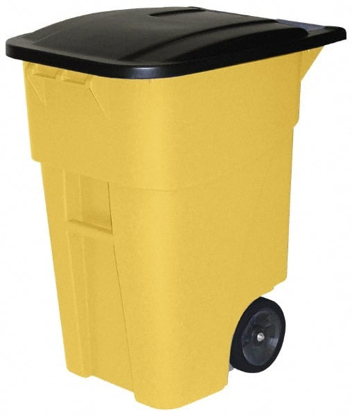 Rollout Recycling Container/Trash Can: 50 gal, Rectangle, Yellow