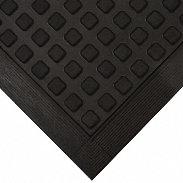 Anti-Fatigue Modular Ramp Edge Mat: Dry Environment, 60" Long, 36" Wide, 5/8" Thick, Black - Urethane & Vinyl Sponge Base, Raised Squares & Domes,  ,  , Series 502, Abrasion-Resistant & Cutting Fluid-Resistant