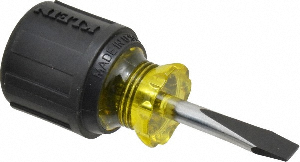 Klein Tools 5/16" Blade Width, 3-7/16" OAL Standard Slotted Screwdriver - 1-1/2" Blade Length, Round Shank, Acetate w/ Rubber Grip Handle
