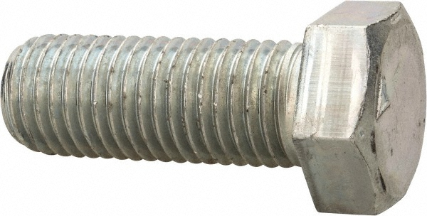 Value Collection Hex Head Cap Screw: 1-1/8-7, 3" Length Under Head, Grade 2 Steel, Zinc Finish - Fully Threaded, 1-11/16" Hex, ASME B18.2.1 & SAE J429
