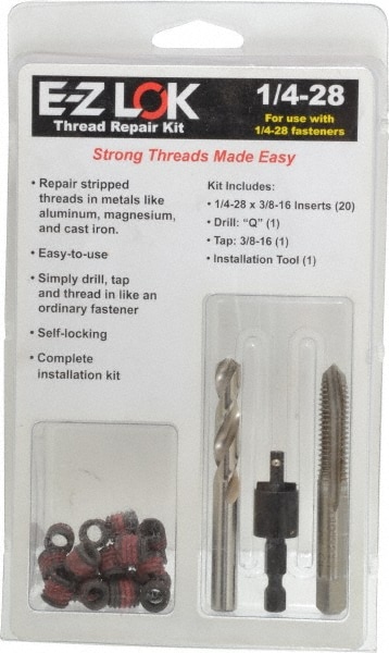 E-Z LOK Thread Repair Kit Includes: 3/8-16 Heavy Duty Inserts, Tap & Drill