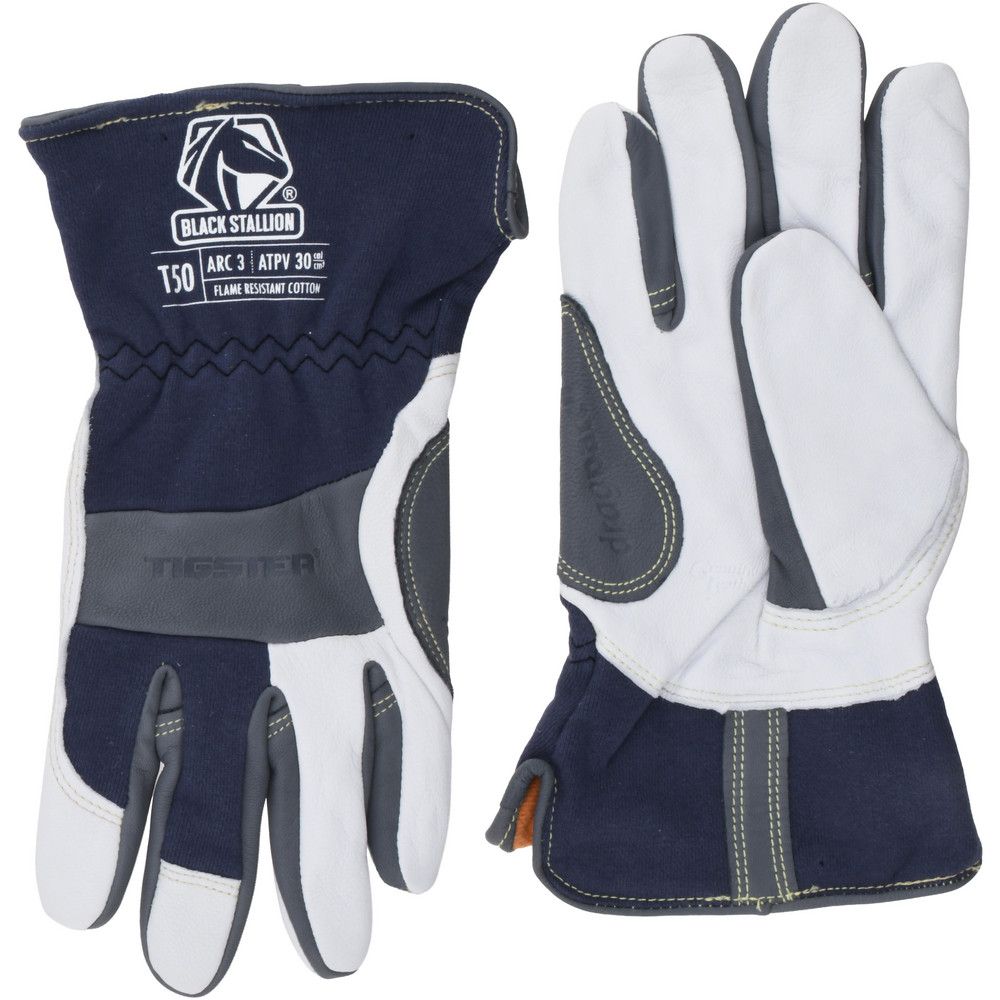 Welding Gloves: Black Stallion T50, Cotton & Goatskin, Pair, for TIG Welding - White & Gray, Uncoated Coverage, Soft Textured Grip, ANSI Cut Resistance Not Rated