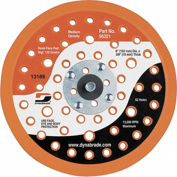 Dynabrade Disc Backing Pad: 6" Dia, Vacuum Replacement Pad - 5/16-24 Thread, Male Thread, 13000 Max RPM | Part #56321