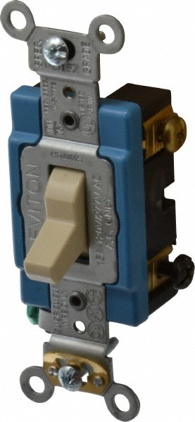3 Pole, 120 to 277 VAC, 15 Amp, Industrial Grade Toggle Three Way Switch - Ivory, 1 Phase, -40 to 149&deg; F, 103.2mm x 33.3mm
