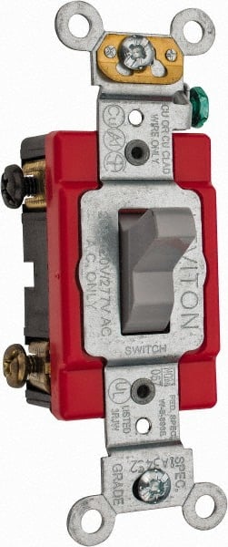 Leviton 1223-2GY 3 Pole, 120 to 277 VAC, 20 Amp, Industrial Grade Toggle Three Way Switch 