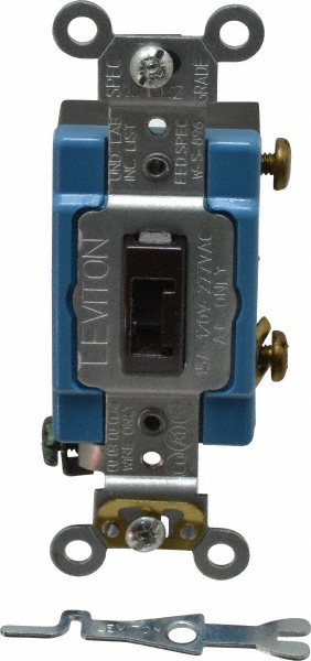 Leviton 1 Pole, 120 to 277 VAC, 15 Amp, Industrial Grade Toggle Wall Switch - Brown, 1 Phase, -40 to 149° F, 4.06" x 1.31" | Part #1201-2L