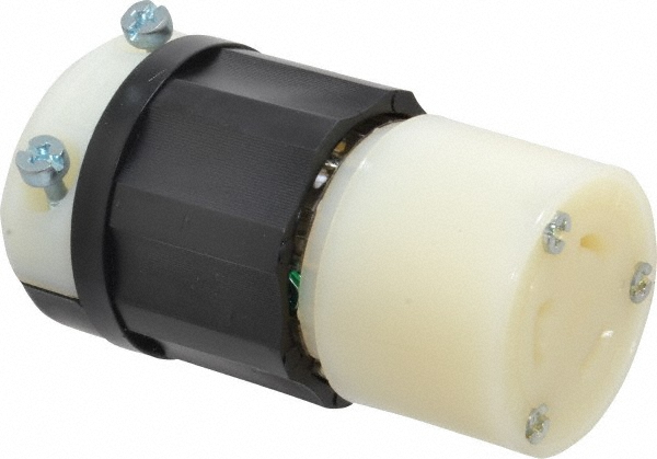 Locking Inlet: Connector, Industrial, L6-20R, 250V, Black & White - Self-Grounding, 20A, Nylon, 2 Poles, 3 Wire