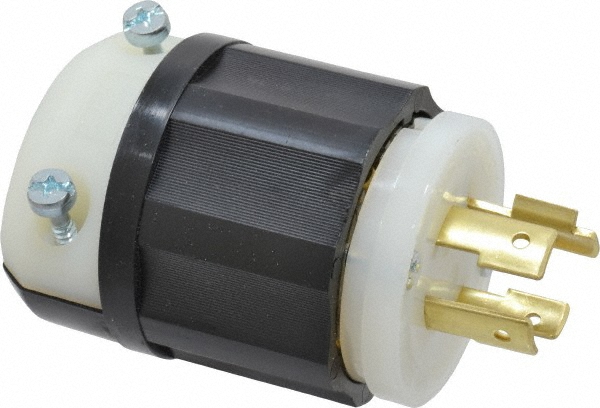 Locking Inlet: Plug, Industrial, L16-20P, 480V, Black & White - Self-Grounding, 20A, Nylon, 3 Poles, 4 Wire