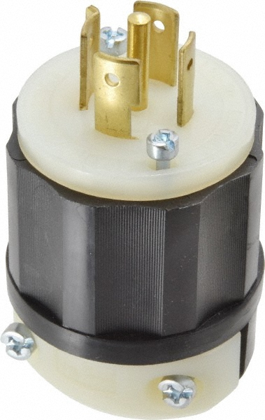 Locking Inlet: Plug, Industrial, L21-20P, 120 & 208V, Black & White - Self-Grounding, 20A, Nylon, 4 Poles, 5 Wire