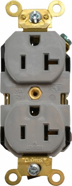 Straight Blade Duplex Receptacle: NEMA 5-20R, 20 Amps, Self-Grounding - Industrial, Gray