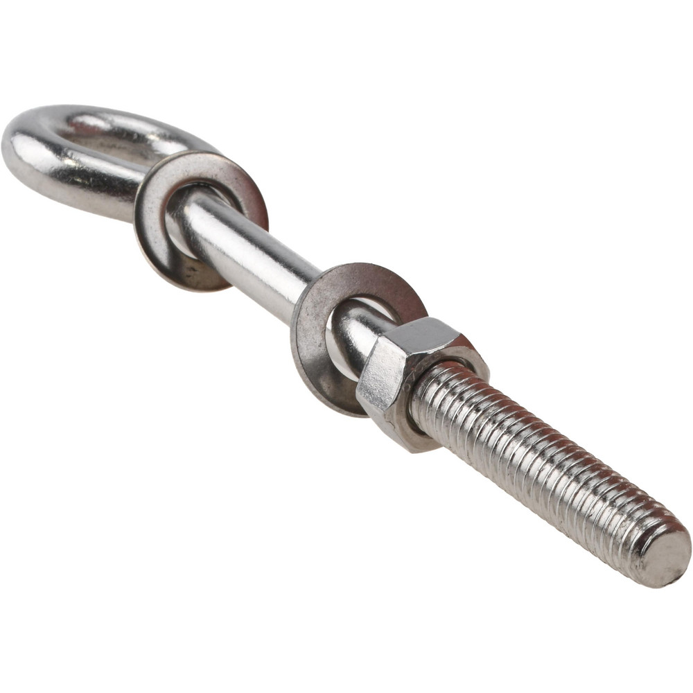 3/8-16, Electropolished Finish, Stainless Steel Wire Turned Closed Eye Bolt - 2" Thread Length, 21/32" ID x 3/8" OD, 5-1/8" Shank Length