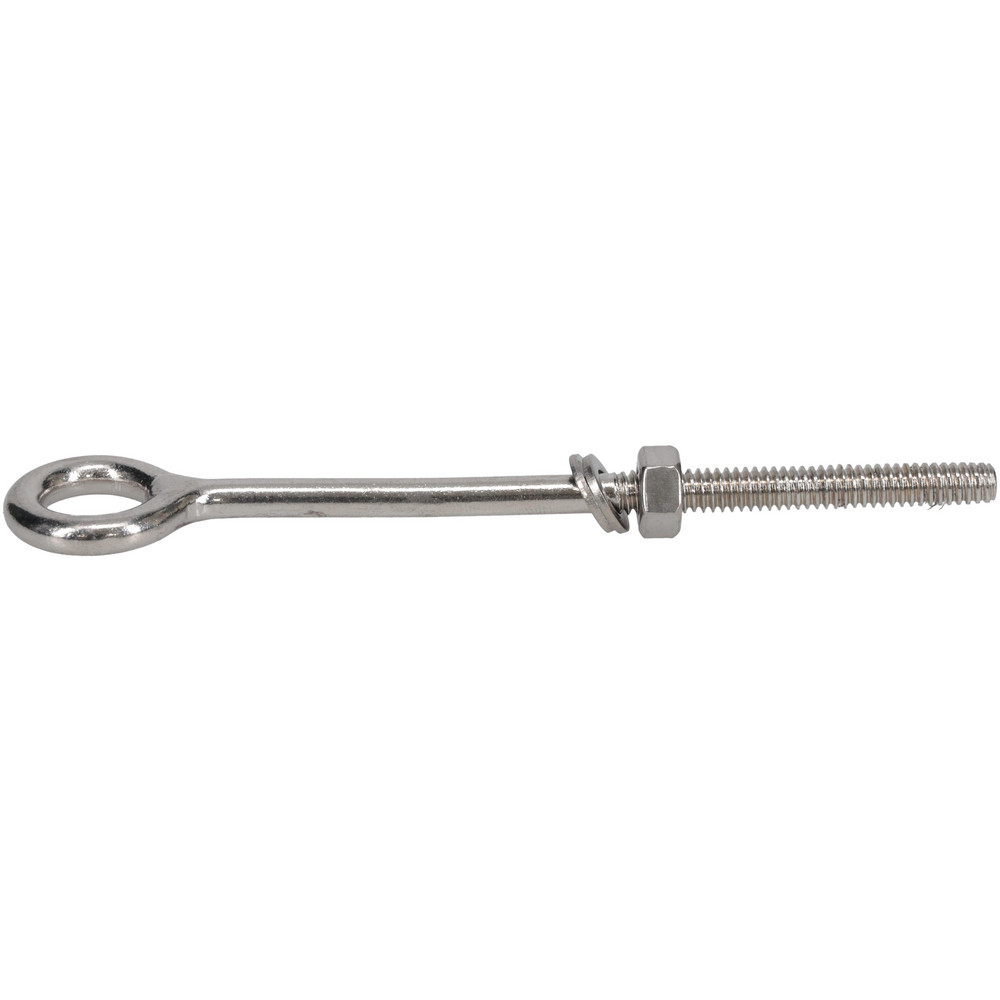 1/4-20, Electropolished Finish, Stainless Steel Wire Turned Closed Eye Bolt - 2" Thread Length, 15/32" ID x 3/8" OD, 4-13/16" Shank Length