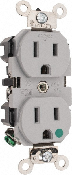 Straight Blade Duplex Receptacle: NEMA 5-15R, 15 Amps, Self-Grounding - Hospital, Gray