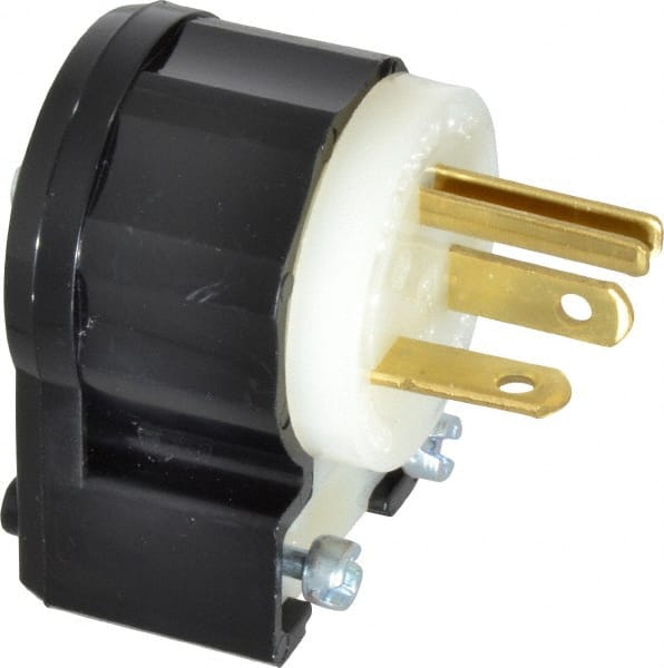 2P Nylon Locking Plug 125 Volt Polarized Industrial Grade Leviton 7545-C 15 Amp NEMA L1-15P 2W Black-White Non-Grounding 