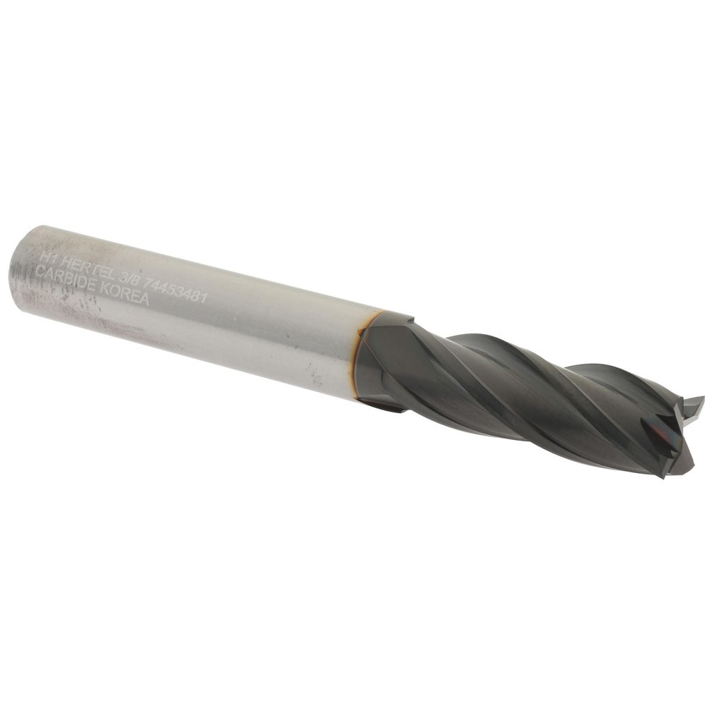 Hertel 750340 Square End Mill: 3/8 Dia, 1-1/8 LOC, 3/8 Shank Dia, 3 OAL, 4 Flutes, Solid Carbide Image