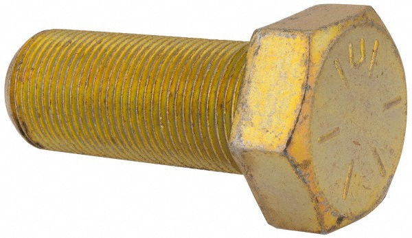 Made in USA Hex Head Cap Screw: 1-14, 2-1/2" Length Under Head, Grade 8 Steel, Yellow Zinc Dichromate Finish - Partially Threaded, 1-1/2" Hex, 24000