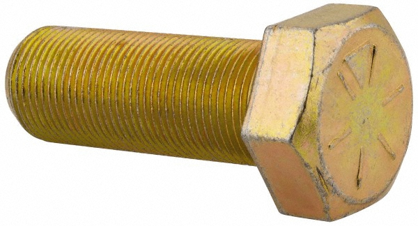 Made in USA Hex Head Cap Screw: 1-14, 2-3/4" Length Under Head, Grade 8 Steel, Yellow Zinc Dichromate Finish - Partially Threaded, 1-1/2" Hex, 24000